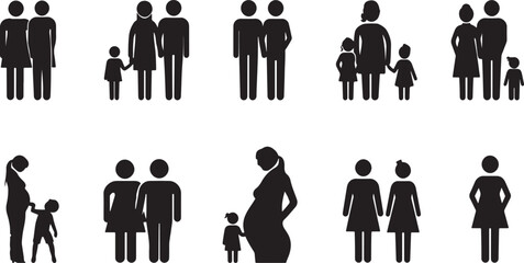 human silhouettes, people illustration, man and woman, gender icon, group of people, modern vector, lifestyle symbol, community vector, crowd design, social pack