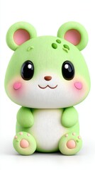 Cute Green Cartoon Mouse Figurine on White Background