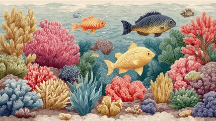 Pixel Art Coral Reef Colorful Fish and Vibrant Coral Formations