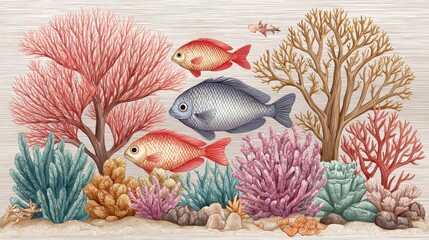 Vibrant Coral Reef with Colorful Fish and Detailed Textures