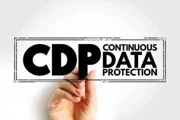 CDP - Continuous Data Protection refers to backup of computer data by automatically saving a copy of every change made to that data, acronym, stamp concept background