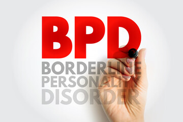 BPD Borderline Personality Disorder - mental health disorder that impacts the way you think and feel about yourself and others, acronym text concept background