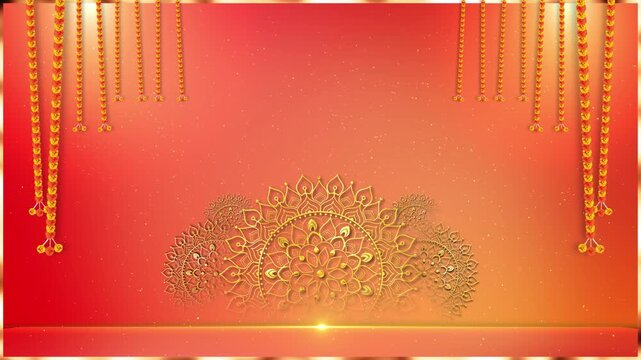 Flower garland decoration for Happy Diwali, Dussehra Wedding Invitation Indian Holiday festival background. Happy deepavali animation Background party, Award, fashion, Music, festival, club, stardust.