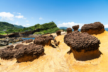 Beautiful Beehive Rock of the Yehliu Geopark. Yehliu is a cape located in Wanli, New Taipei City, Taiwan.