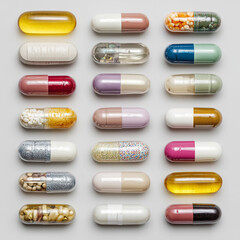 Stylish Color Capsules Arranged on White Background – Pharmaceutical Innovation Concept