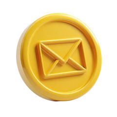A 3D rendered, shiny, golden-yellow circular icon featuring a simple, embossed letter graphic