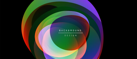 Obraz premium Abstract colorful layers create flowing circular design. Background features vibrant hues, gradients, modern aesthetic.