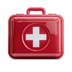 Obraz premium A shiny red rectangular first-aid kit with a prominent white cross