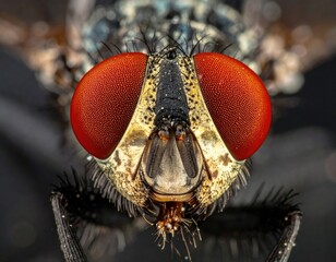 Fly's face, intense red eyes, detailed insect macro shot