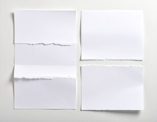 Torn, folded, and pristine white paper pieces arrangement