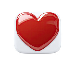 Glossy red heart centered on a square white button