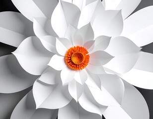 Paper flower white petals surround vivid orange center