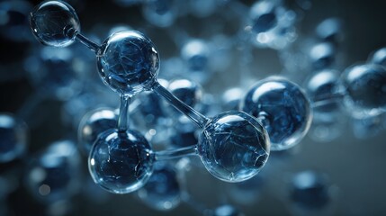 abstract blue connected glass bubbles molecule background abstraction creativity concept 3d rendering  no logos no brands ar 169