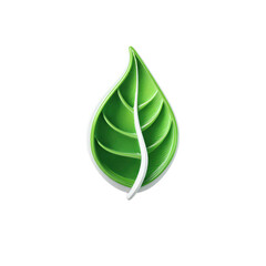 A stylized, 3D rendered leaf, bright green with a white outline, appearing smooth and glossy