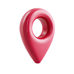 A glossy, three-dimensional, coral-pink map pin icon with a smooth, curved design and a hollow center