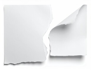 Torn paper piece with curled corner on white