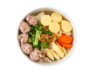Clear Soup with Tofu and Minced Pork – Thai Homemade Comfort Food Isolated on White with Clipping Path