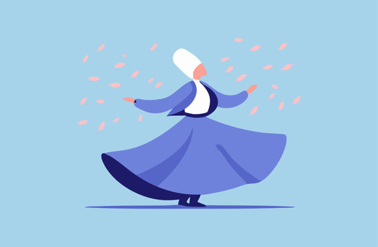 whirling dervish in blue dress, dancing clip art preview