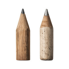 Two wooden pencils with sharpened tips cut out on transparent background