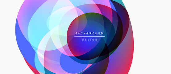 Obraz premium Abstract colorful circles overlap, creating dynamic visual effect. Modern background design with gradient hues. Simple, clean aesthetic.