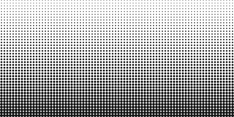Halftone background from black dot circles of different size. Row from round for design pattern. Vector Illustration isolated on transparent