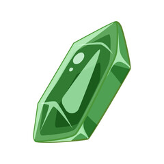 A striking emerald green crystal gemstone, isolated on a white background, showcasing its faceted brilliance