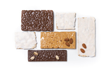 Assorted traditional Christmas nougat pattern isolated on white background