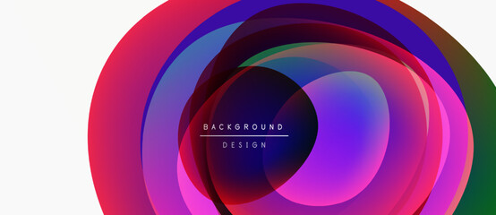 Abstract colorful layers create dynamic tunnel effect. Text reads background design centered within shapes. Modern visual presentation.