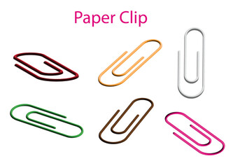 Set of paper clip 3d in different color and position . 