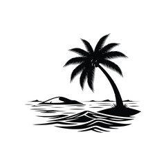 Obraz premium Tropical Beach Palm Tree Ocean Vector Illustration