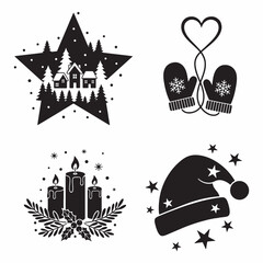 Winter Holiday SVG Bundle: Candles, Mittens, Santa Hat & Star