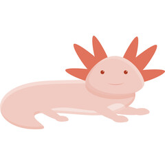Pink Axolotl Creature Cartoon Style On Transparent Background