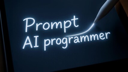 Prompt ai programmer crafting creative digital handwriting tablet with stylus glowing stylus creates creative coding concept and glowing handwriting - Powered by Adobe