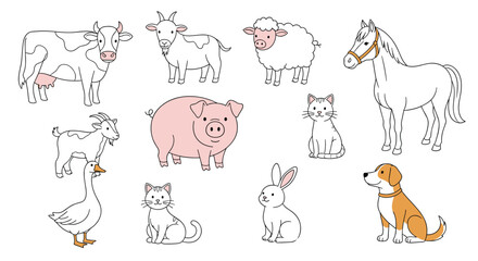 Obraz premium A charming collection of farm animals including cows sheep and horses.