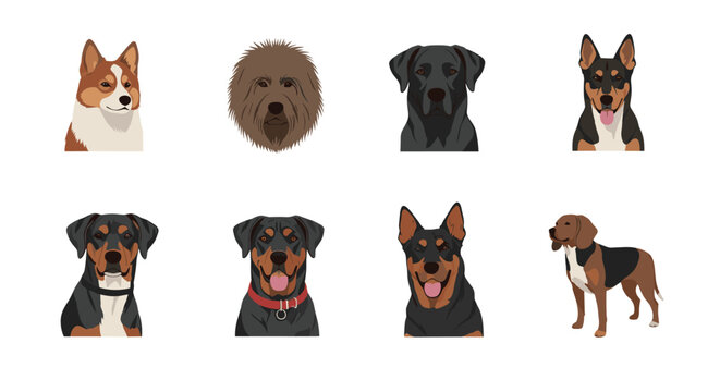 A collection of diverse dog breeds represented in charming pixel art.