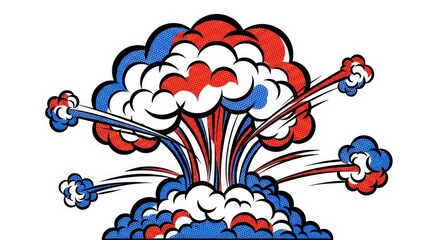 Dynamic red white and blue explosion artwork with comic book design for impactful visual projects