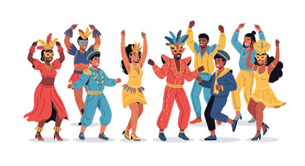Carnival Celebration Diverse People Dancing in Colorful Costumes at a Festival