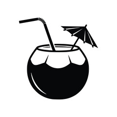 Tropical Coconut Drink Umbrella Solid Glyph Vector Icon