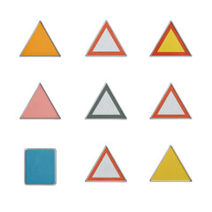Collection of various triangular and one square warning signs isolated on transparent background