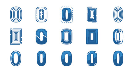 Dynamic blue number zero variations for design projects, perfect for branding, website elements, or impactful visual communication