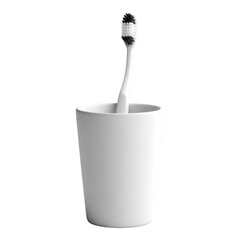 White Toothbrush in a White Cup on Black Background