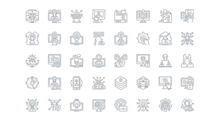 Modern tech icons representing AI, data analysis, and digital transformation for innovative business solutions