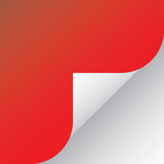 Abstract red paper curl corner revealing white page with subtle gradient and shadows