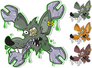 Crazy Rat Mechanic Cartoon Vector