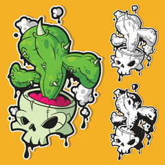 Skull Cactus Cartoon Vector Illustration