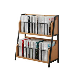 Two-Tiered Magazine Rack with Wooden Shelves and Black Frame