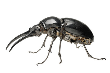 Naklejka premium Mechanical beetle with metallic body and intricate details on transparent background