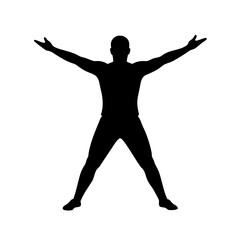 Silhouette of a person stretching arms and legs in a star pose