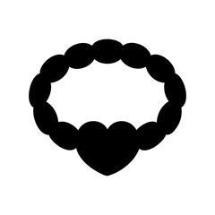 Elegant heart shaped ornament with beaded border in solid black silhouette