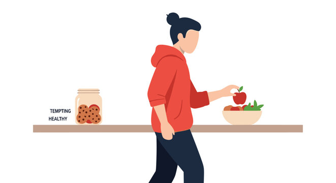 Healthy Eating Choices Versus Unhealthy Temptations on a Kitchen Counter